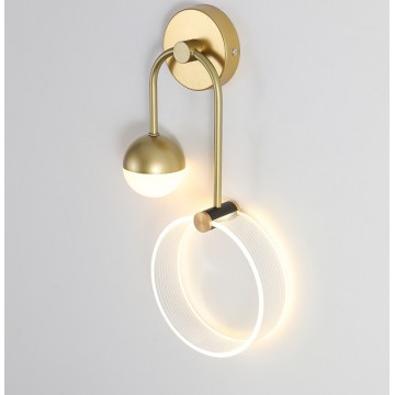 STAR-RING GOLD PLATED FROSTED GLOBE ACRYLIC RING BEDSIDE WALL LIGHT (3 DESIGNS)