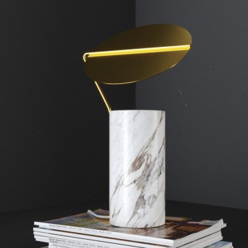VENUS ADJUSTABLE GOLD SHADE MARBLE CONICAL BASE TABLE LAMP