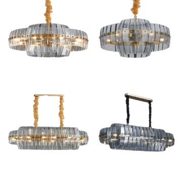 ISSAC INDUSTRIAL DESIGN GLASS SHADE CLEAR GOLD OR ASH GREY BLACK HANGING LIGHT (ROUND/ RECTANGULAR)